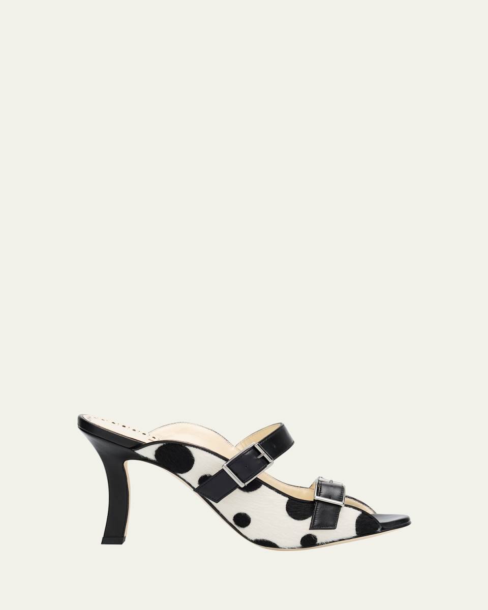 Capbal Polka Dot Calf Hair Mule Sandals